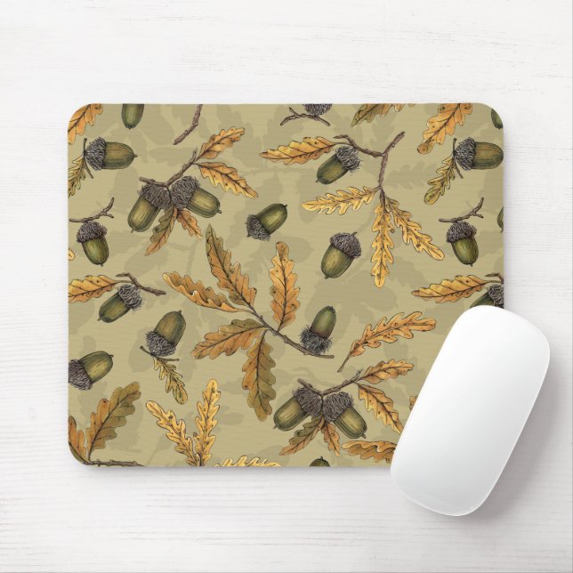 Acorns and oak leaves on ecru mouse pad (With Mouse)