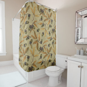 Acorns and oak leaves on ecru shower curtain