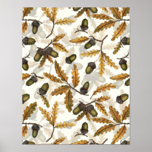 Acorns and oak leaves on off white poster