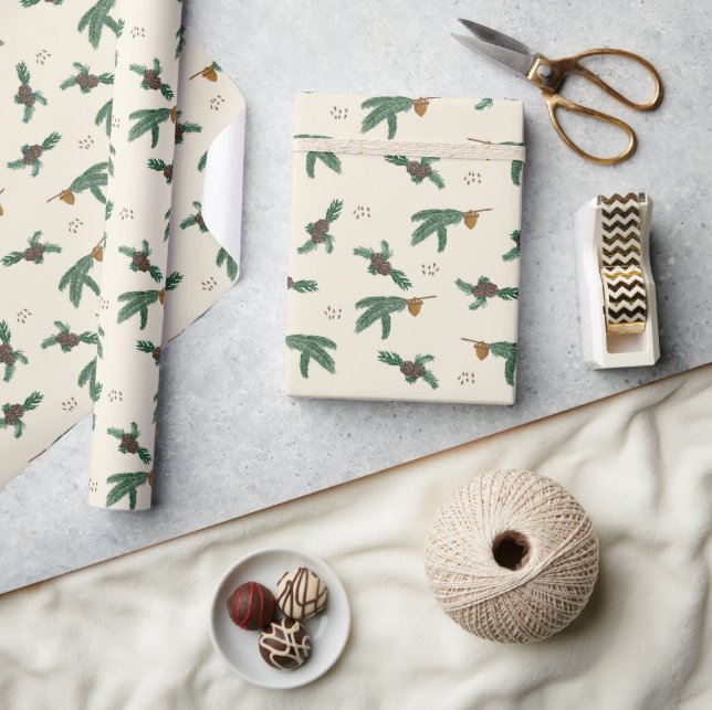 Acorns and pine branches wrapping paper (Crafts)