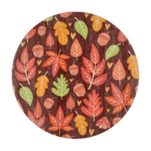 Acorns, autumn leaves, forest wallpaper cutting board
