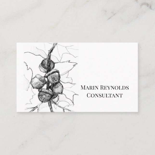 Acorns Fall Leaves Botanical Ink Drawing Business Card (Front)
