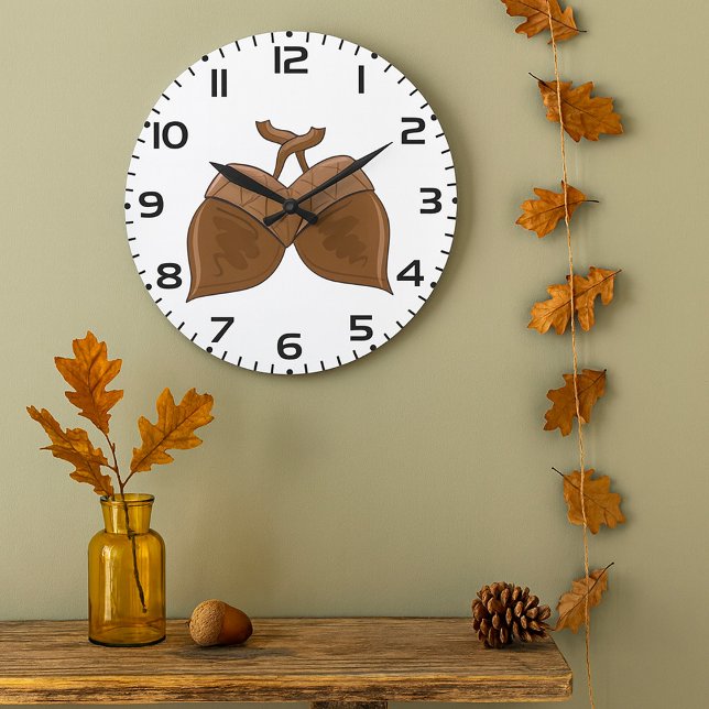 Acorns Rustic Autumn Forest Nature Large Clock (Creator Uploaded)