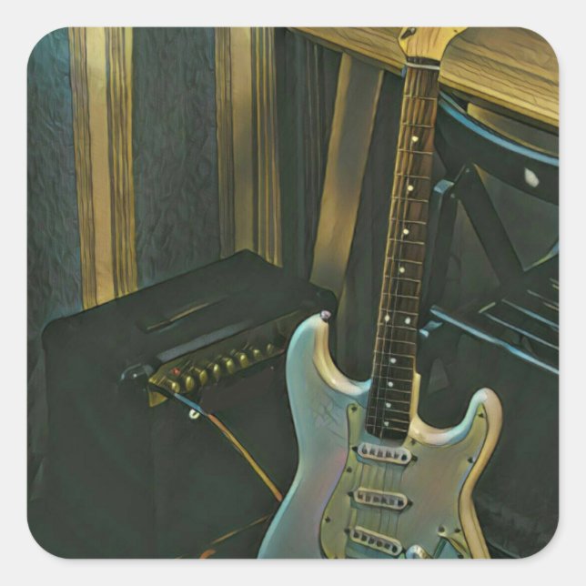 acoustic bass electric guitar gift square sticker (Front)