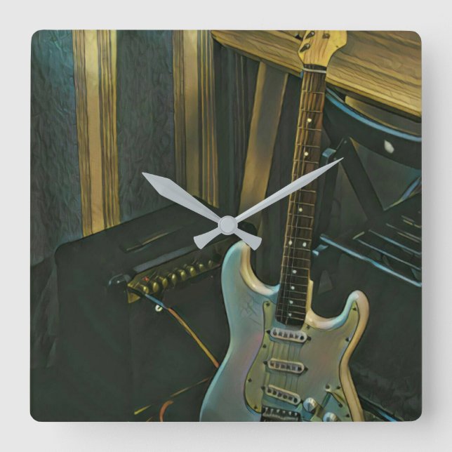 acoustic bass electric guitar gift square wall clock (Front)