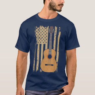 Acoustic Guitar American Flag Vintage Guitarist Gu T-Shirt