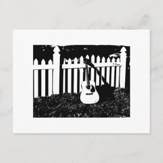 Acoustic Guitar and Fence Post Card