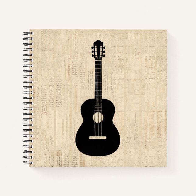 Acoustic Guitar Art Script Background Notebook (Front)