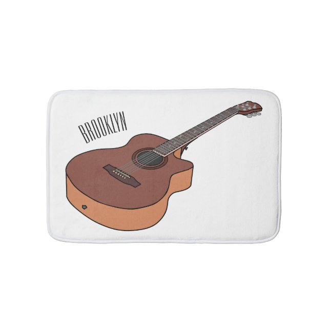 Acoustic guitar cartoon illustration  bath mat (Front)