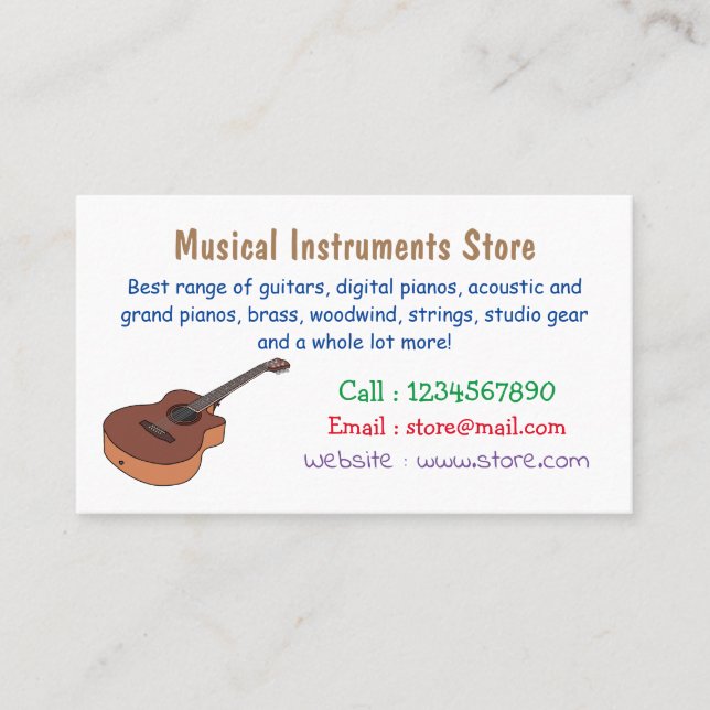 Acoustic guitar cartoon illustration business card (Front)