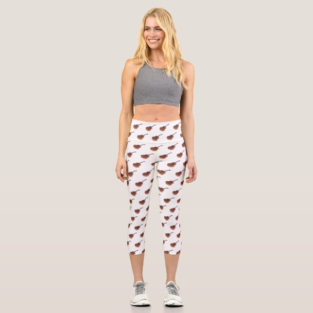 Acoustic guitar cartoon illustration  capri leggings (Front)
