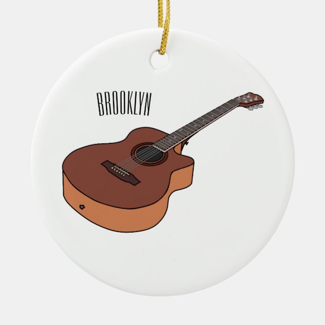 Acoustic guitar cartoon illustration  ceramic ornament (Front)