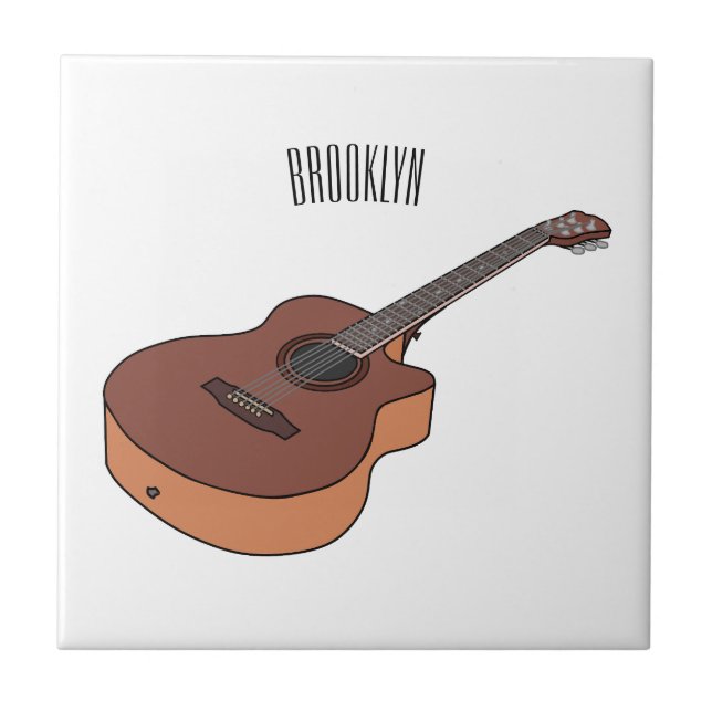 Acoustic guitar cartoon illustration  ceramic tile (Front)
