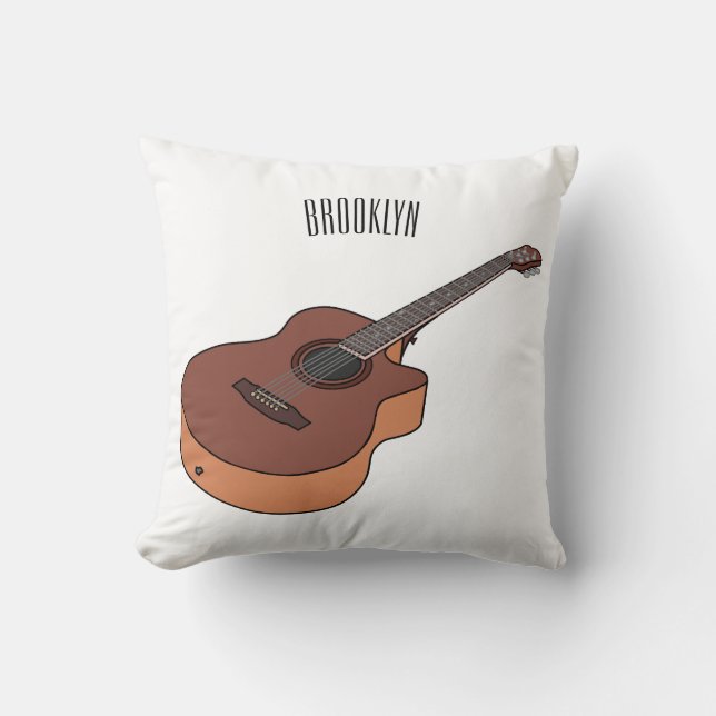 Acoustic guitar cartoon illustration cushion (Front)