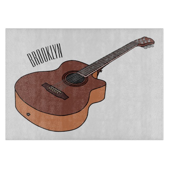 Acoustic guitar cartoon illustration  cutting board (Front)