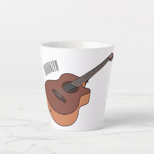 Acoustic guitar cartoon illustration  latte mug (Front)
