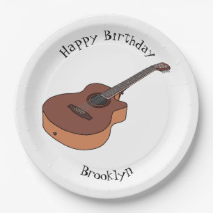 Acoustic guitar cartoon illustration paper plate