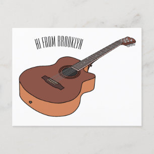 Acoustic guitar cartoon illustration  postcard
