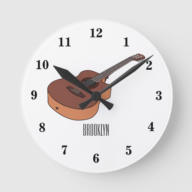 Acoustic guitar cartoon illustration round clock (Front)