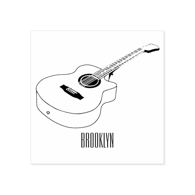Acoustic guitar cartoon illustration rubber stamp (Imprint)