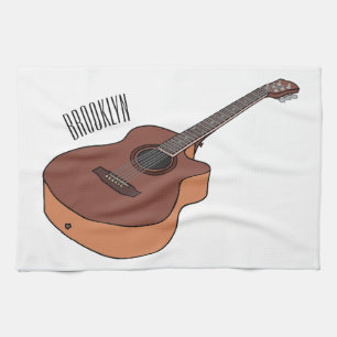 Acoustic guitar cartoon illustration  tea towel