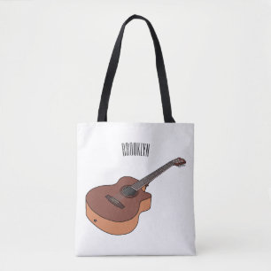 Acoustic guitar cartoon illustration  tote bag