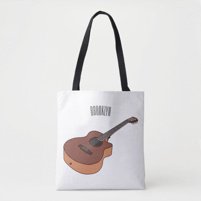 Acoustic guitar cartoon illustration  tote bag (Front)