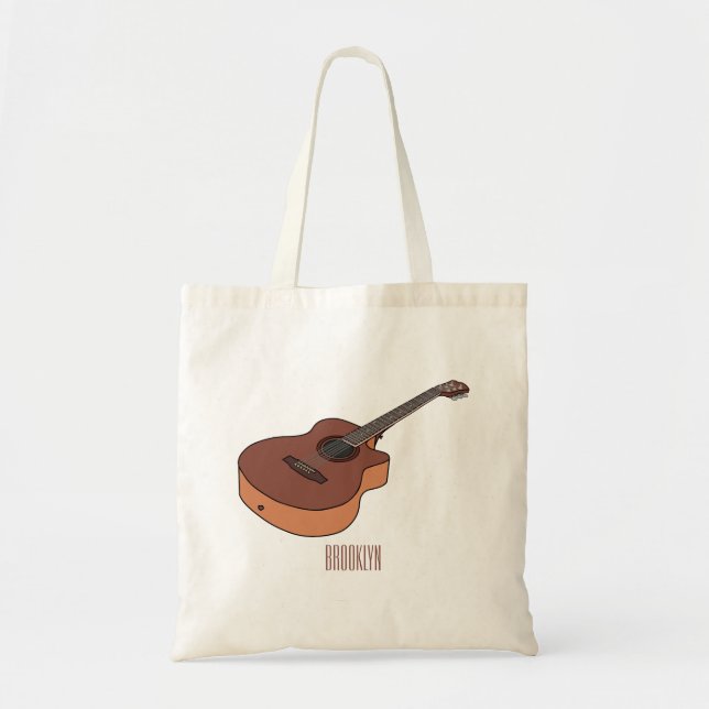 Acoustic guitar cartoon illustration  tote bag (Front)