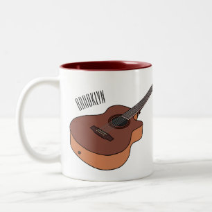 Acoustic guitar cartoon illustration Two-Tone coffee mug