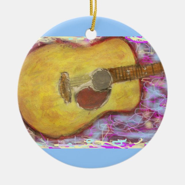 Acoustic Guitar Colours Ceramic Ornament (Front)