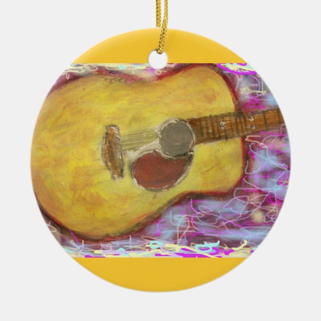 Acoustic Guitar Colours Ceramic Tree Decoration (Front)