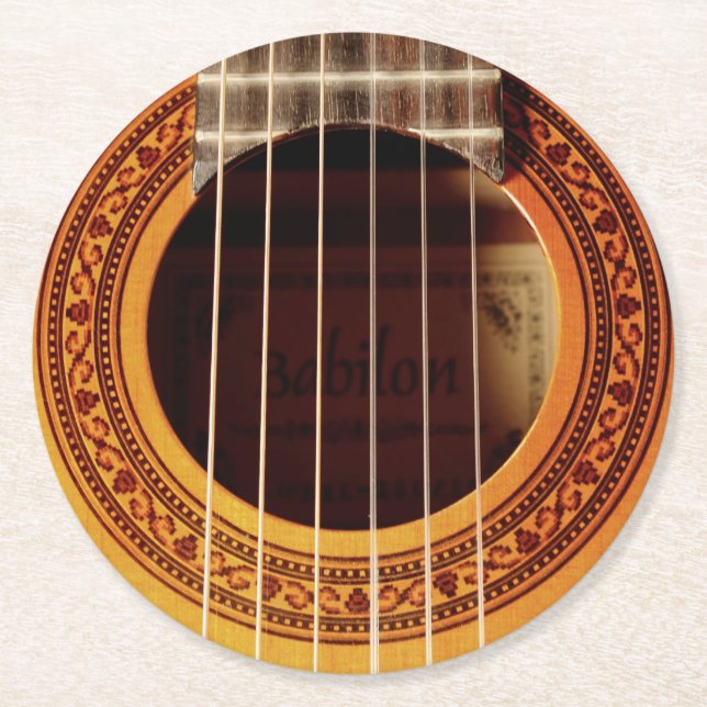 Acoustic Guitar Detail Round Paper Coaster (Front)