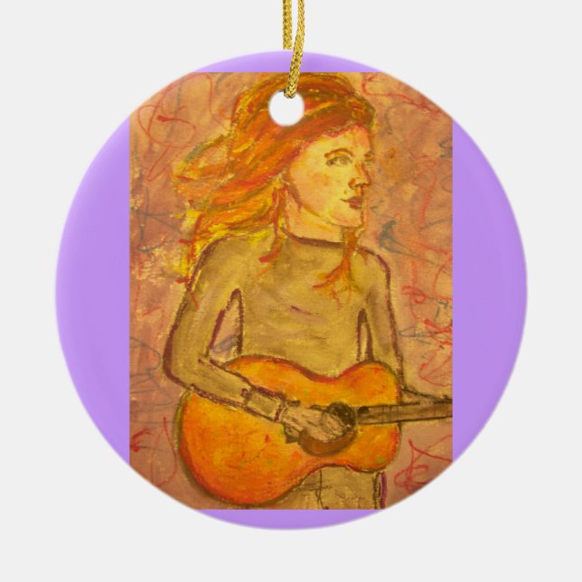 acoustic guitar drawing ceramic ornament (Front)
