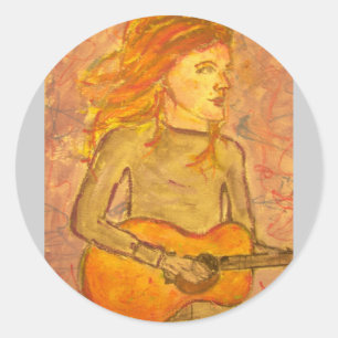 acoustic guitar drawing classic round sticker