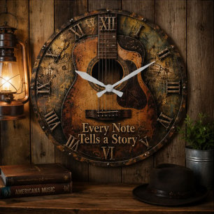 Acoustic Guitar Every Note Tells a Story Vintage Large Clock