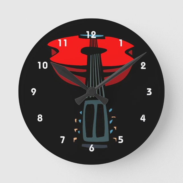 acoustic guitar head on red.png round clock (Front)