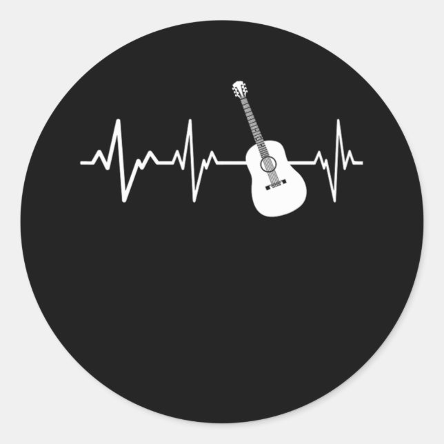 Acoustic Guitar Heartbeat Classic Guitarist Gift Round Sticker (Front)