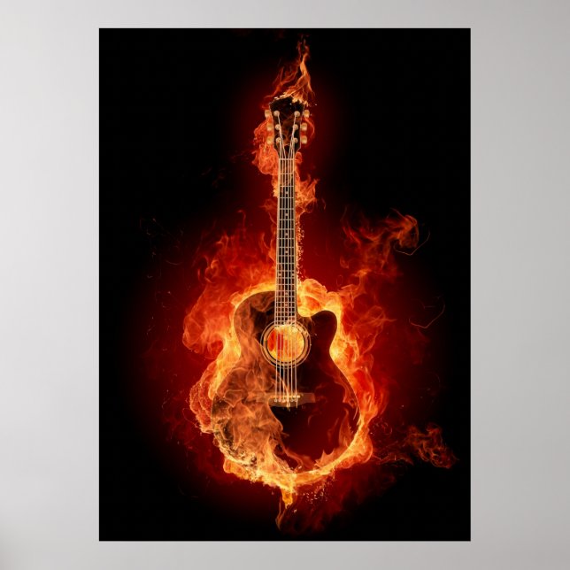 Acoustic Guitar in Flames Poster (Front)