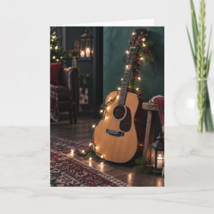 Acoustic Guitar Lights Cosy Folded Christmas Card