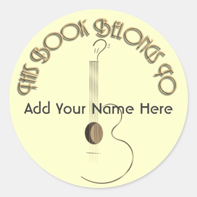 Acoustic Guitar Logo Design Bookplate Stickers (Front)
