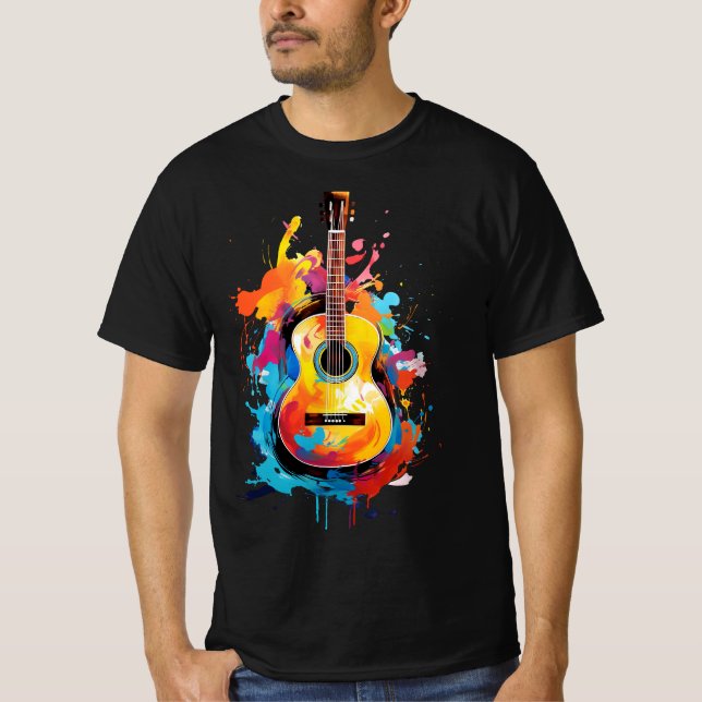 Acoustic Guitar, modern paint strokes T-Shirt (Front)