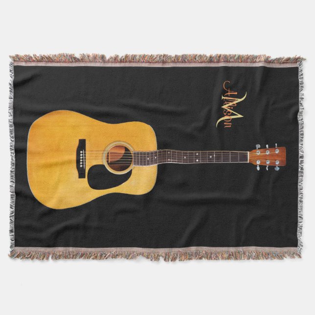 Acoustic Guitar Monogram Music Throw Blanket (Front)