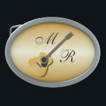 Acoustic Guitar Monogrammed Oval Belt Buckle<br><div class="desc">Belt buckle guitar design. You can customise this belt buckle with any text of your choice. Should you require any help with customising then contact us through the link on this page. Acoustic guitar design monogrammed belt buckle</div>