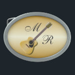 Acoustic Guitar Monogrammed Oval Belt Buckle<br><div class="desc">Belt buckle guitar design. You can customise this belt buckle with any text of your choice. Should you require any help with customising then contact us through the link on this page. Acoustic guitar design monogrammed belt buckle</div>