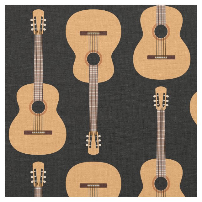 Acoustic Guitar Music Band Pattern Fabric (Close Up)