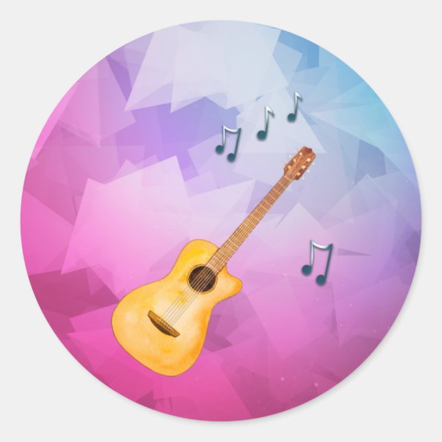 Acoustic Guitar Music Notes Geometric Backdrop Classic Round Sticker (Front)