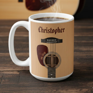 Acoustic Guitar Musician Guitarist Brown Name Coffee Mug