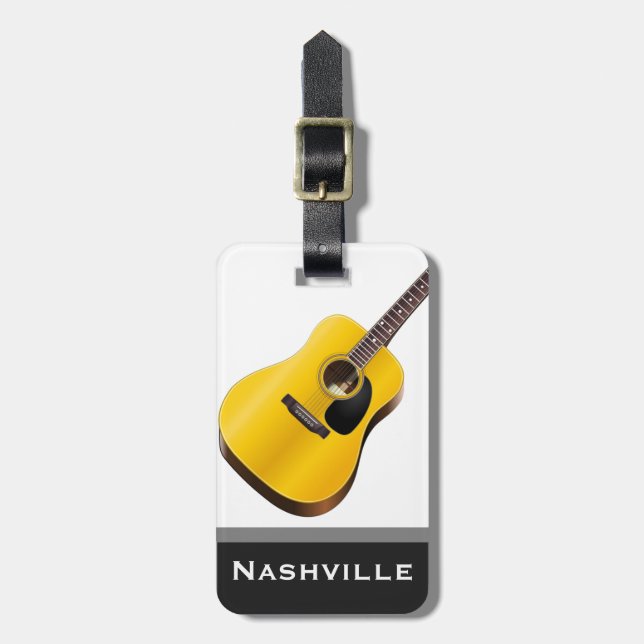 Acoustic Guitar Nashville Word Custom Luggage Tag (Front Vertical)