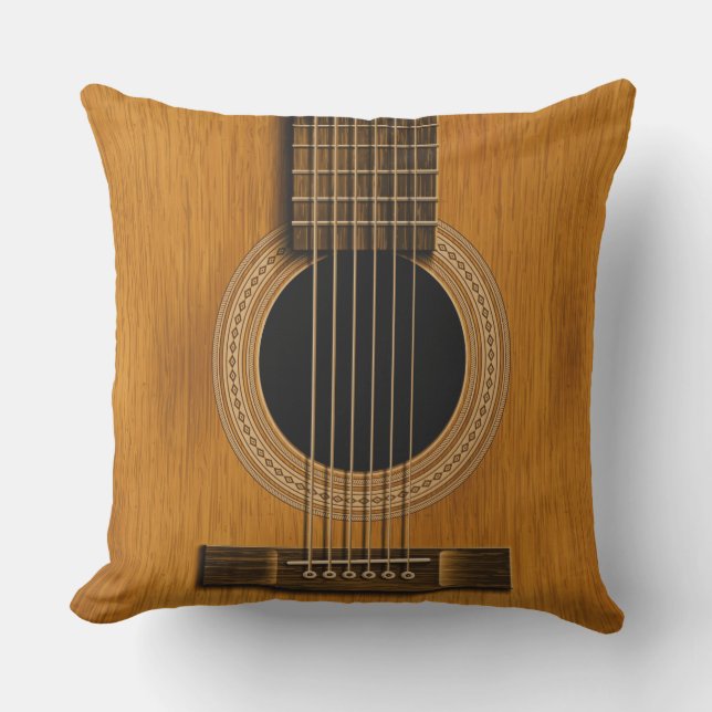 Acoustic Guitar Natural Wood Music Pillow (Front)