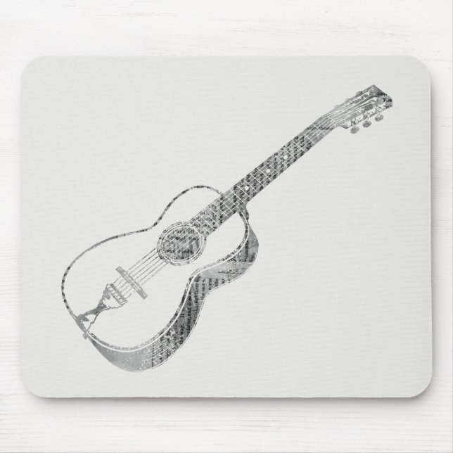 Acoustic Guitar Newspaper Text Paper Style Mouse Pad (Front)